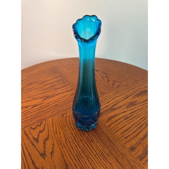 Vintage Blue Swung Glass Vase with Floral Base and Grape Accents - Picture 1 of 6